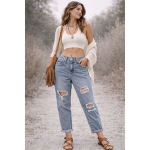 Levi’s SilverTab Mom Jeans High Rise Light Wash Distressed Tapered Denim W26 L27